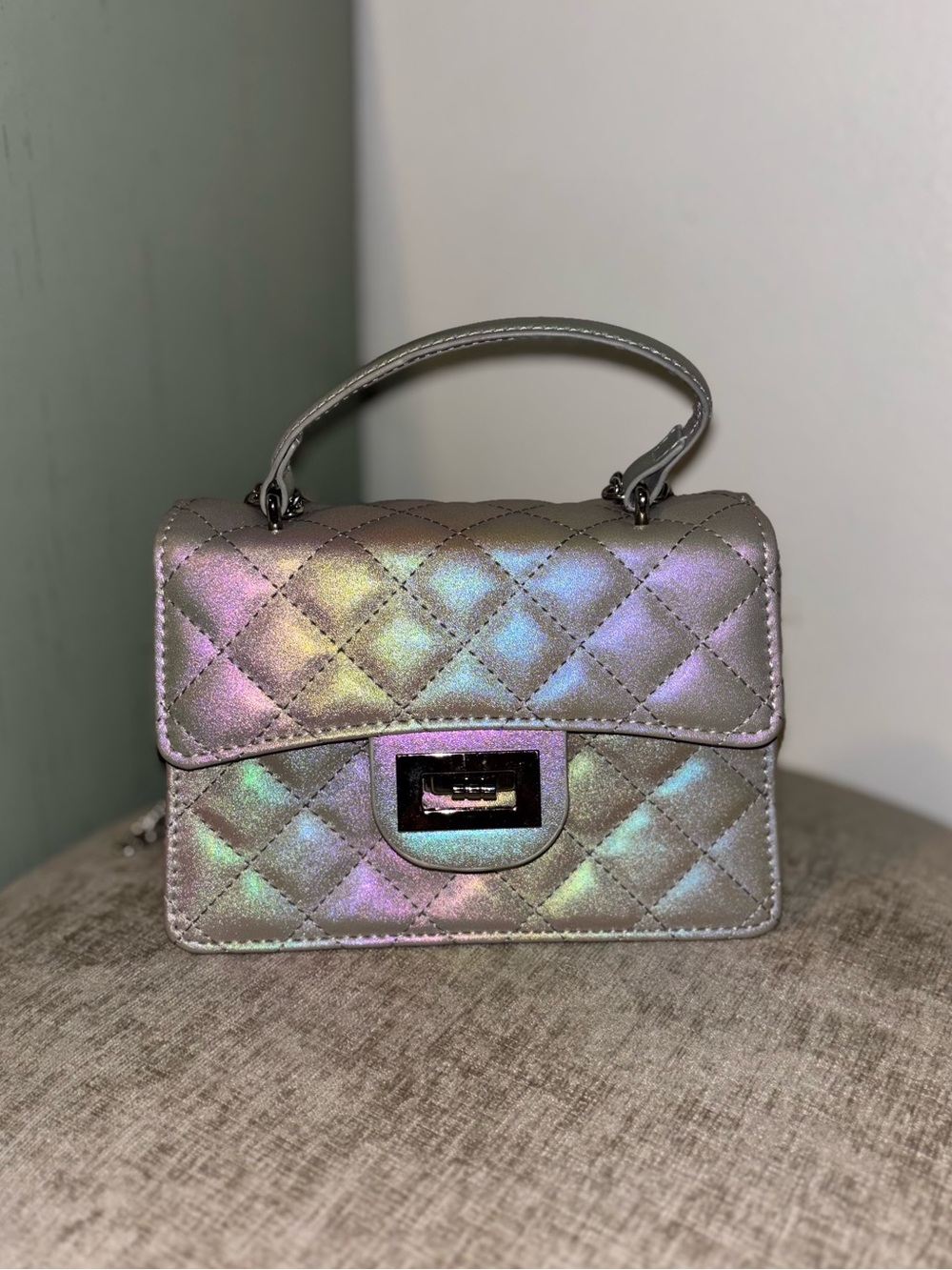 Iridescent Quilted Top-Handle Women's Bag